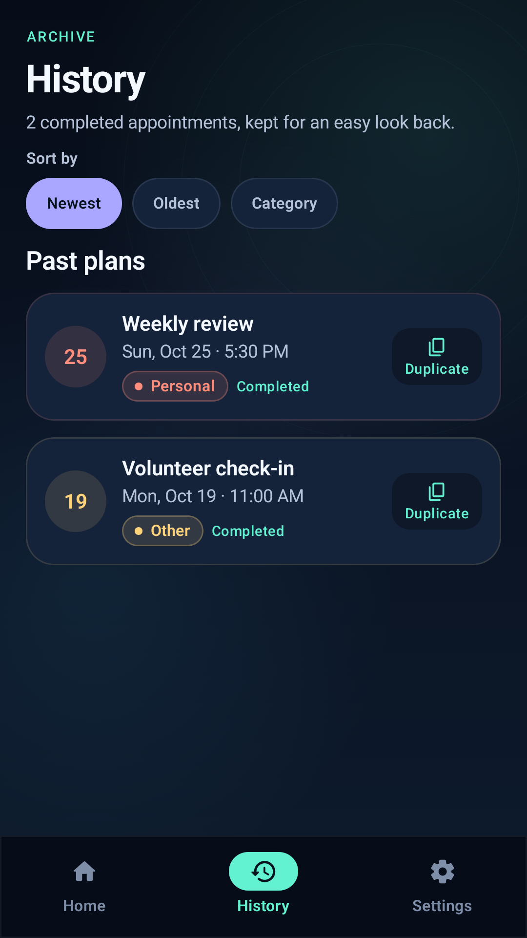 Completed appointments onboarding screen